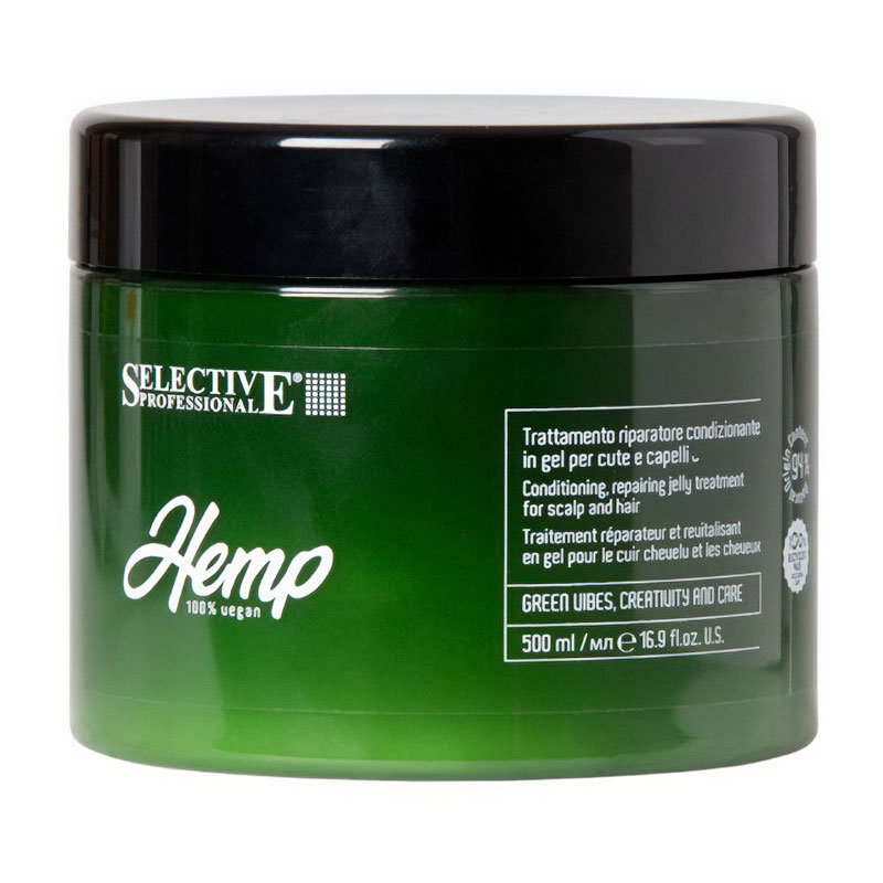 Відновлювальна живильна гель-маска для шкіри голови та волосся Selective Professional Hemp Conditioning Repairing Jelly Treatment, 500 мл
